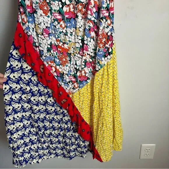 Anthropologie 52 of 52 Conversations Multi-Print Bias Cut Dress M Floral, Cats
